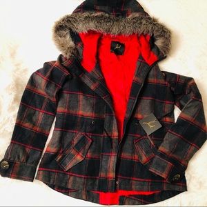 JACK PLAID HOODED PEACOAT Medium